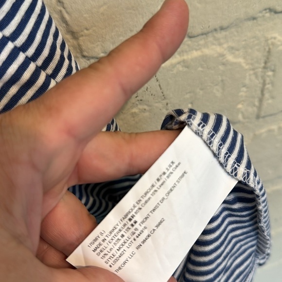 Theory dress Front Twist Blue Multi Striped Short Sleeve T-Shirt nautical Large - Picture 7 of 7